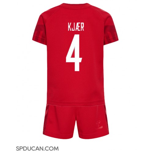 Dječji Nogometni Dres Danska Simon Kjaer #4 Domaci SP 2022 Kratak Rukav (+ Kratke hlače)
